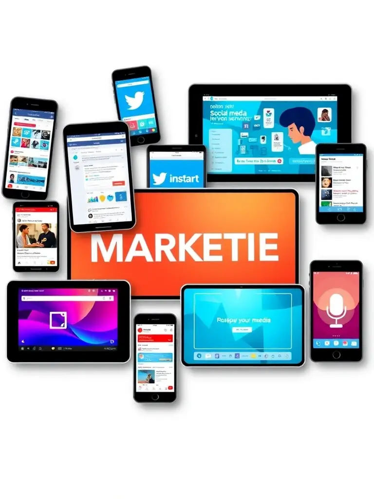 A vibrant and engaging social media campaign design displayed on various devices, showcasing creative content and targeted messaging for a specific audience.